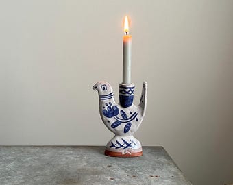resting bird candleholder (for 'chime' size candle), handmade ceramic, folky decor