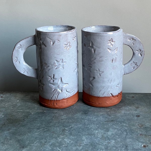 shooting star mug, hand-built ceramic mug, star stamped design