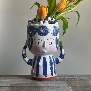 pedestal bowl, folky cobalt lady