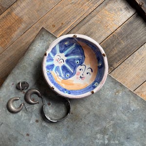 moon and star trinket dish (blue background), handmade ceramic jewelry dish