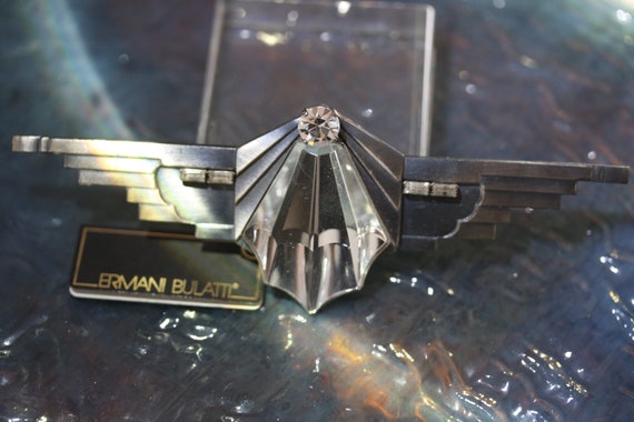 Ermani Bulatti Vintage Art Deco Architectural Metalwork Brooch