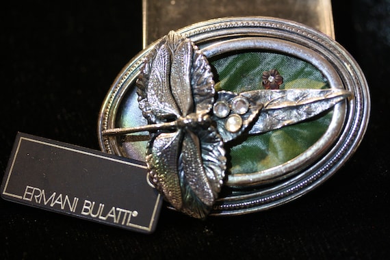 Ermani Bulatti Vintage Art Nouveau Dragonfly Sculpted Metal Brooch