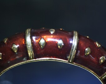 Vintage Graziano Chestnut Brown Enamel Clamper Bracelet