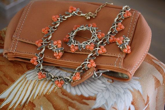 Kramer Vintage Tangerine Orange Moonstone Choker,… - image 1