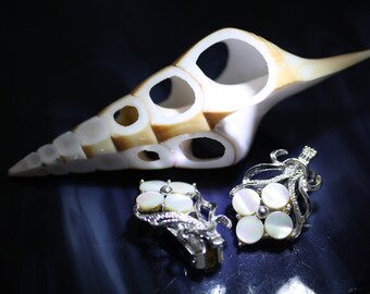 MOP Vintage Art Deco Silver Clip on Earrings