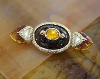Outstanding Oscar de la Renta Byzantine Etruscan Vintage Rootbeer Brooch