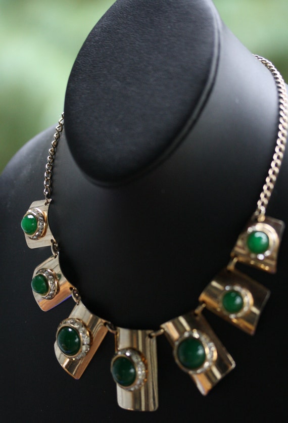 Unique Deco Modern Green Glass Necklace and Earri… - image 5