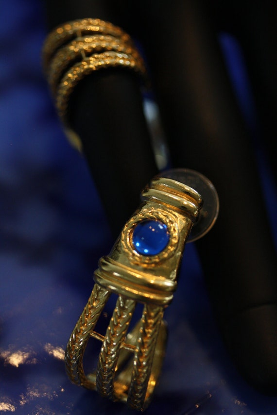 Trifari Roman Byzantine Sapphire and Gold Post Ea… - image 5