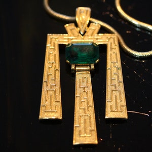 Crown Trifari Vintage Emerald Crystal Egyptian Revival Necklace image 9