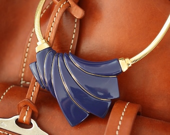 Trifari Vintage Lucite Perspex Lanvin Style Cobalt Blue Gold Omega Choker