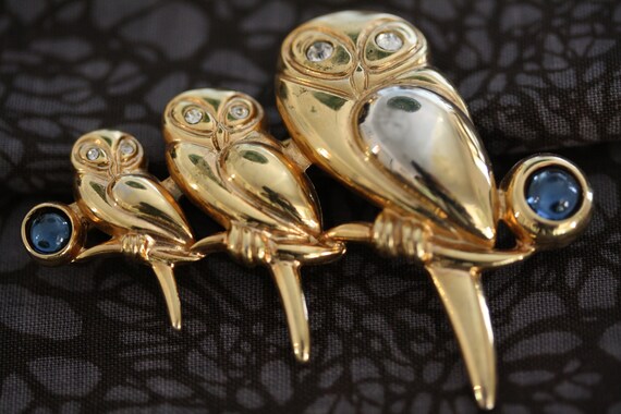Art Deco Owl Pin Goldtone and Silver Modernist Br… - image 5