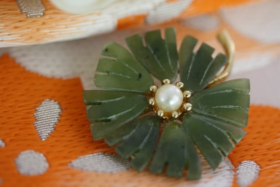 Jade and Pearl Vintage Swoboda Art Deco Goldtone … - image 8