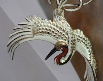 Lovely Detailed Japanese Art Nouveau Crested Crane Brooch