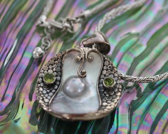 Blister Pearl Vintage Art Nouveau Silver and Pearl Medallion Necklace