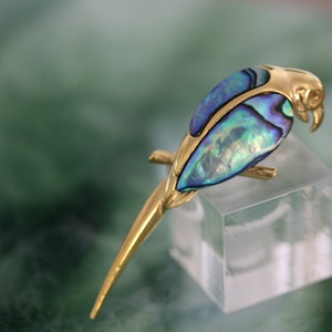 Parrot Pin Art Deco Abalone and Goldtone Metal