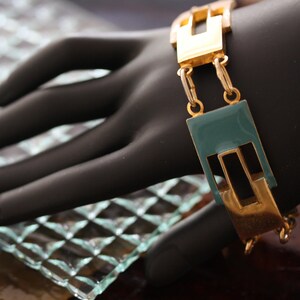 Art Deco Italian Goldtone Teal Enamel Bracelet