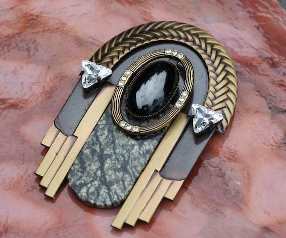 Ermani Bulatti Vintage Art Deco Architectural Brooch Pin