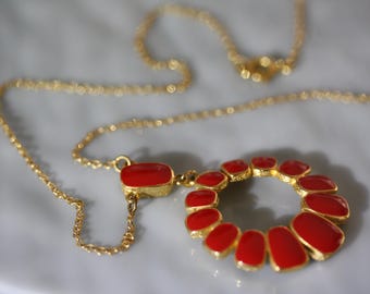 Alice Caviness Vintage Mid Century Modern Tomato Red Enamel Necklace