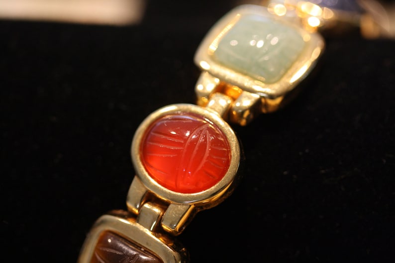 KJL Egyptian Modern Vintage Art Glass Bracelet and Clip on Earrings.