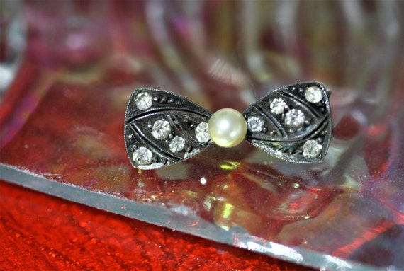 Lovely Antique Pearl Sterling Silver Marcasite Vi… - image 6