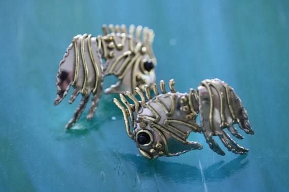 Exotic Vintage Stylized Fish Earrings - image 1