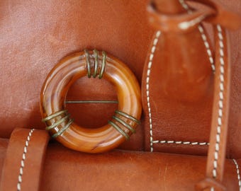 Outstanding Butterscotch Bakelite Vintage 1940 Circle Pin Art Deco