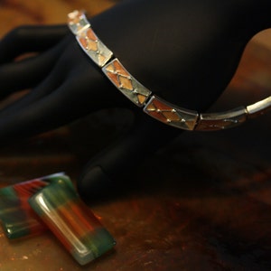 Art Deco Vintage Harlequin Orange and Green Enamel Choker