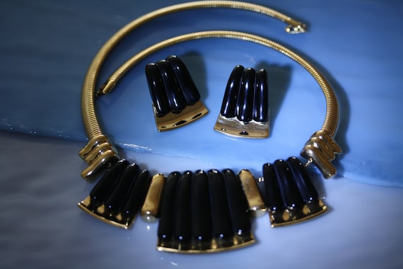 #8. Vintage Art Deco Napier Black and Gold Necklace and Vintage Star  Earrings First picture $13 each or 2 for $25(included Napier golden  main image 4