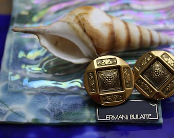 Ermani Bulatti Etruscan Bullion Art Deco Vintage Clip on Earrings