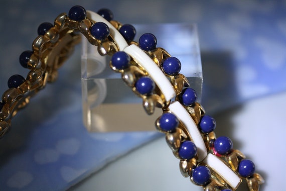 Dark Sapphire Blue, Gold, and White Vintage Crown… - image 1