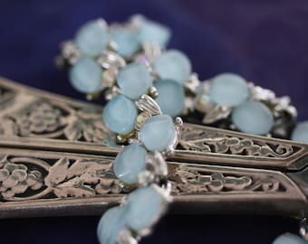 Kramer of NY Vintage Brilliant Baby Blue Moonstone Silver Mid Century Choker
