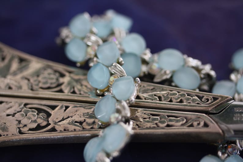 Kramer of NY Vintage Brilliant Baby Blue Moonstone Silver Mid Century on sale Choker