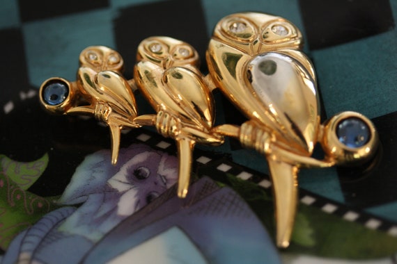 Art Deco Owl Pin Goldtone and Silver Modernist Br… - image 4