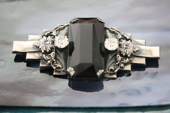 Broche Vintage Ermani Bulatti Années 80 - En Hématite Et Onyx, Style Années 80
