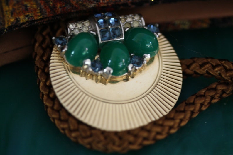 Stunning Bucher Art Deco Jade Gripoix Cab and Sapphire Crystal - Etsy