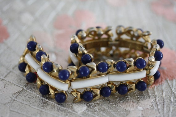 Dark Sapphire Blue, Gold, and White Vintage Crown… - image 5