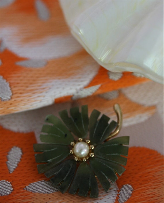 Jade and Pearl Vintage Swoboda Art Deco Goldtone … - image 4