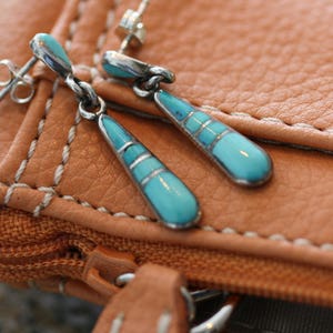 Brincos vintage turquesa e esterlina pendentes