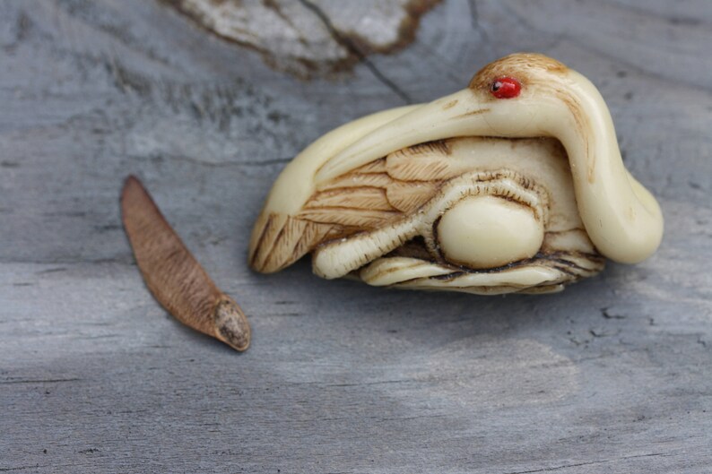 Japanese Carved Crane Pin from Ralph Massey Raven Studios Vintage