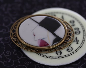 Broche camée art déco vintage peinte à la main