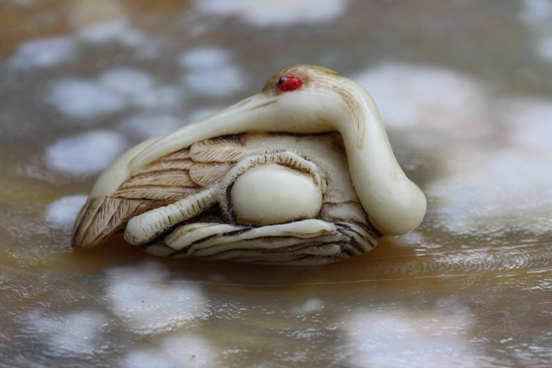 Japanese Carved Crane Pin from Ralph Massey Raven Studios Vintage