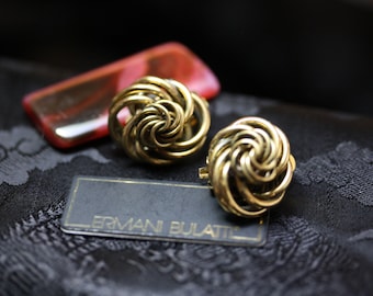 Early Ermani Bulatti Goldtone Etruscan Clip on Earrings