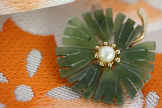 Jade and Pearl Vintage Swoboda Art Deco Goldtone … - image 9