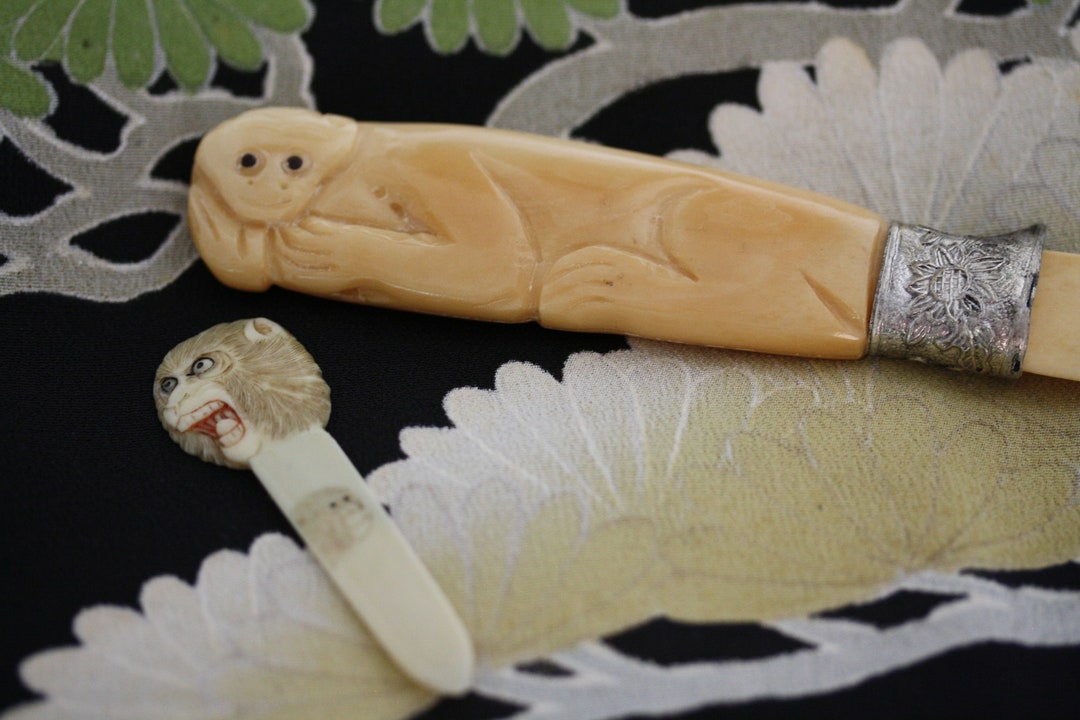 Japanese Celluloid and Silver Vintage Antique Letter Opener and Page