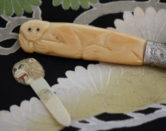 Japanese Celluloid and Silver Vintage Antique Letter Opener and Page Turner