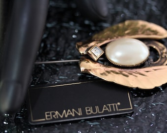 Ermani Bulatti Exquisite Art Deco Maple Seed Gold and Pearl Stick Pin