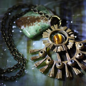 Pentti Sarpeneva Vintage Brutalist Necklace from Finland, with Tiger&#39;s Eye Cabochon