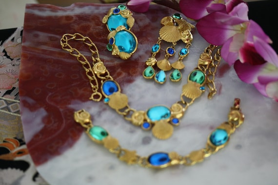 Kunio Matsumoto Vintage Trifari Art Deco Aquamarine Parure