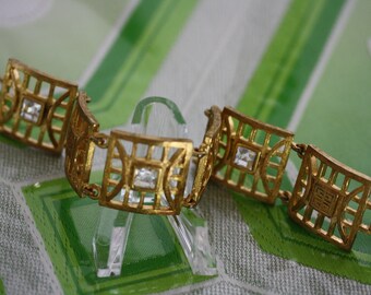 Givenchy Vintage Gold Trellis Art Deco Link Bracelet
