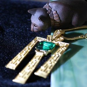 Crown Trifari Vintage Emerald Crystal Egyptian Revival Necklace image 7